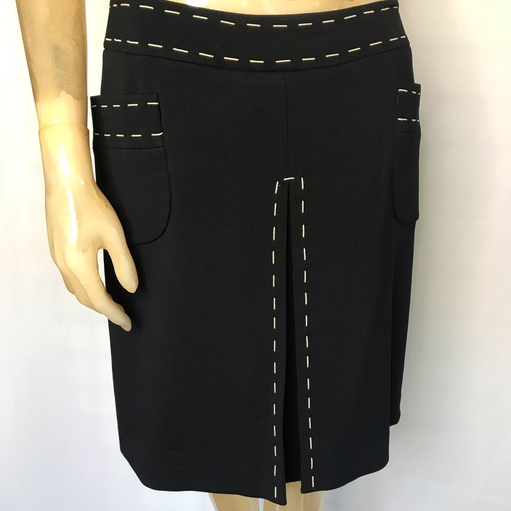 Carlisle Blk Ivory Trimmed Wool Casual Skirt Sz 6